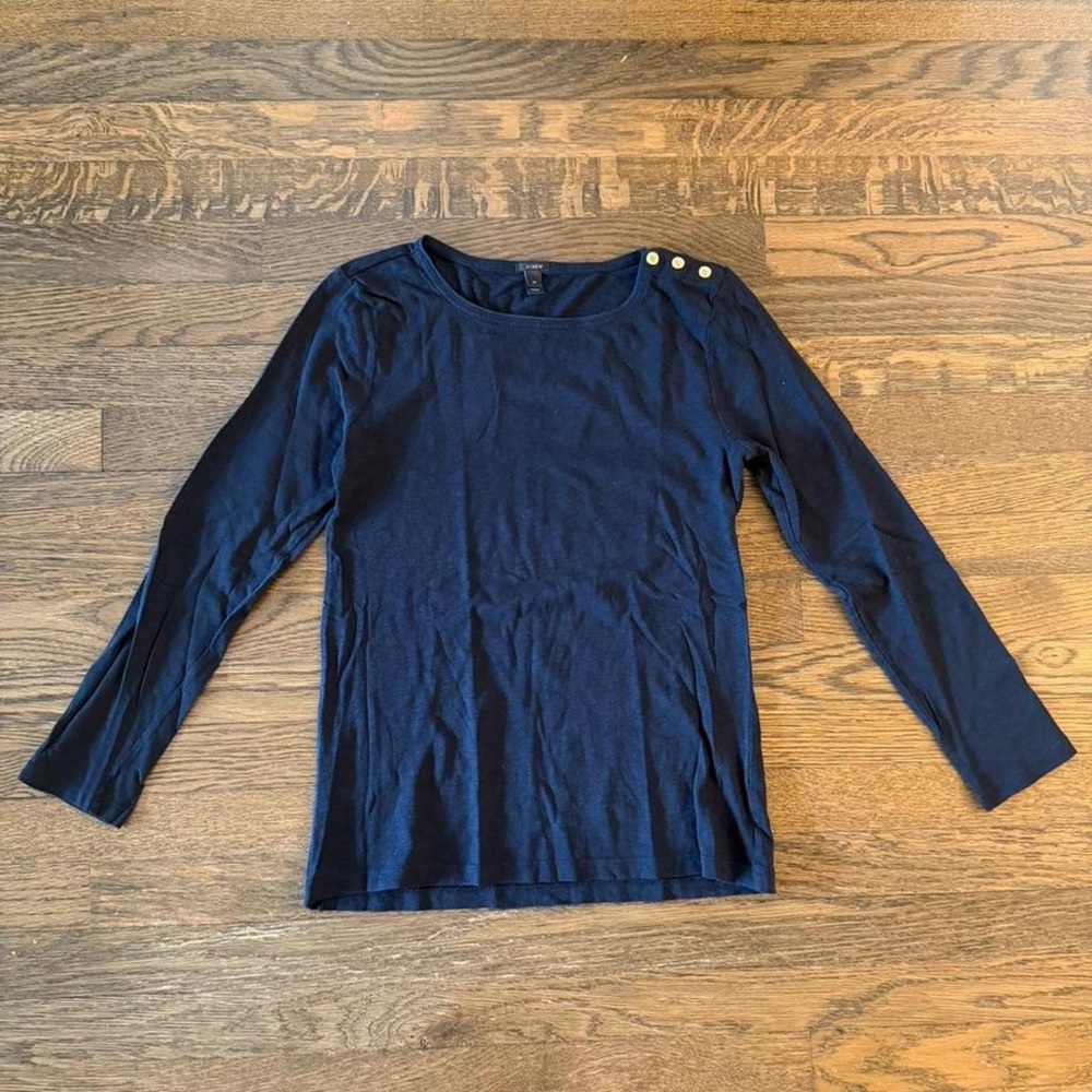 J. Crew Navy Long Sleeve Top with Button Detail